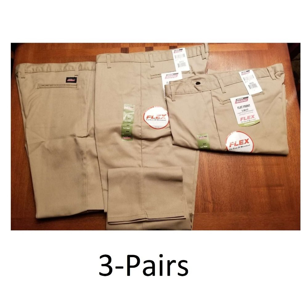 NWT 3-Pack Dickies Flat Front Flex Pant Slim 40x30